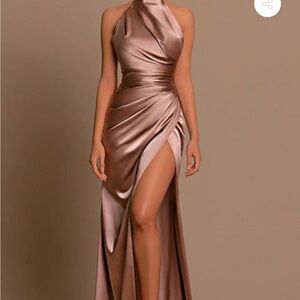 Elegant Satin Halter Dress - Black